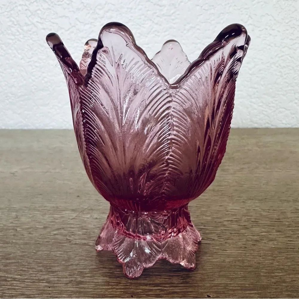 Vintage Fenton Pink Depression Glass Reversible Tulip Candle Holder